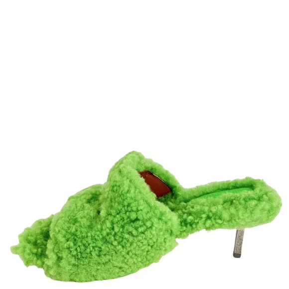 Amina Muaddi Millie Vibrant Green Shearling Heels